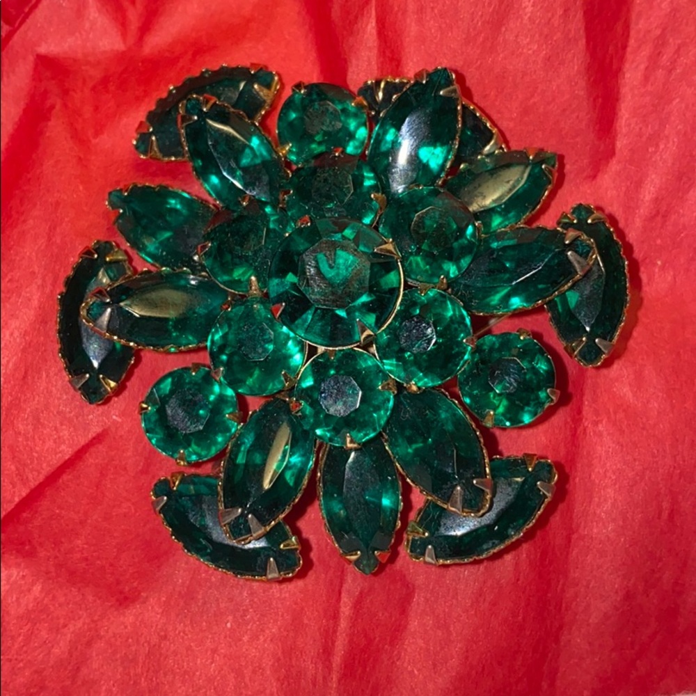 Green Rhinestones Brooch Vintage - Picture 4 of 5